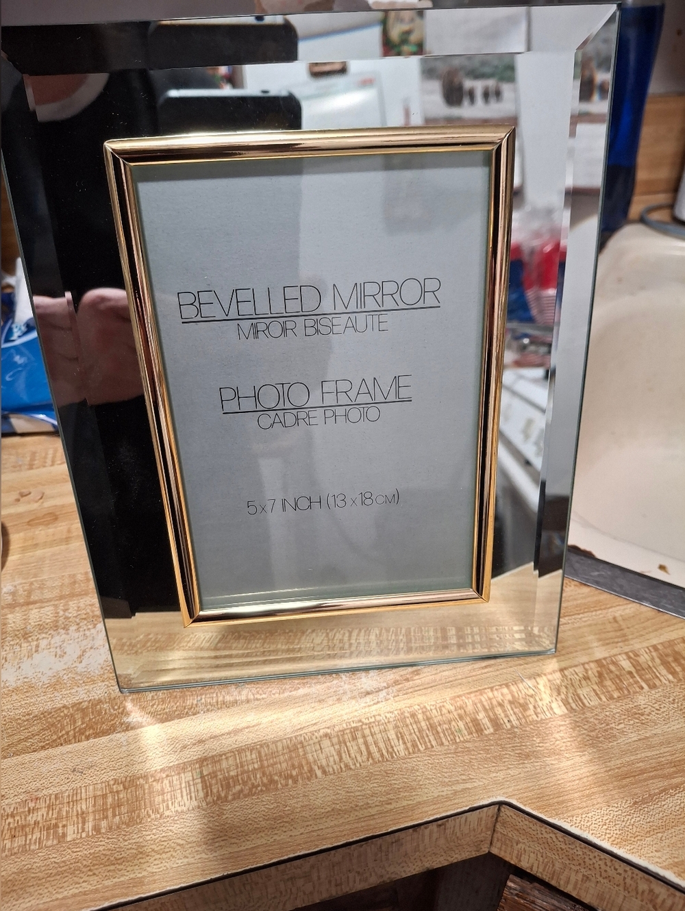 Bevelled Mirror Photo Frame with Gold Inner Trim